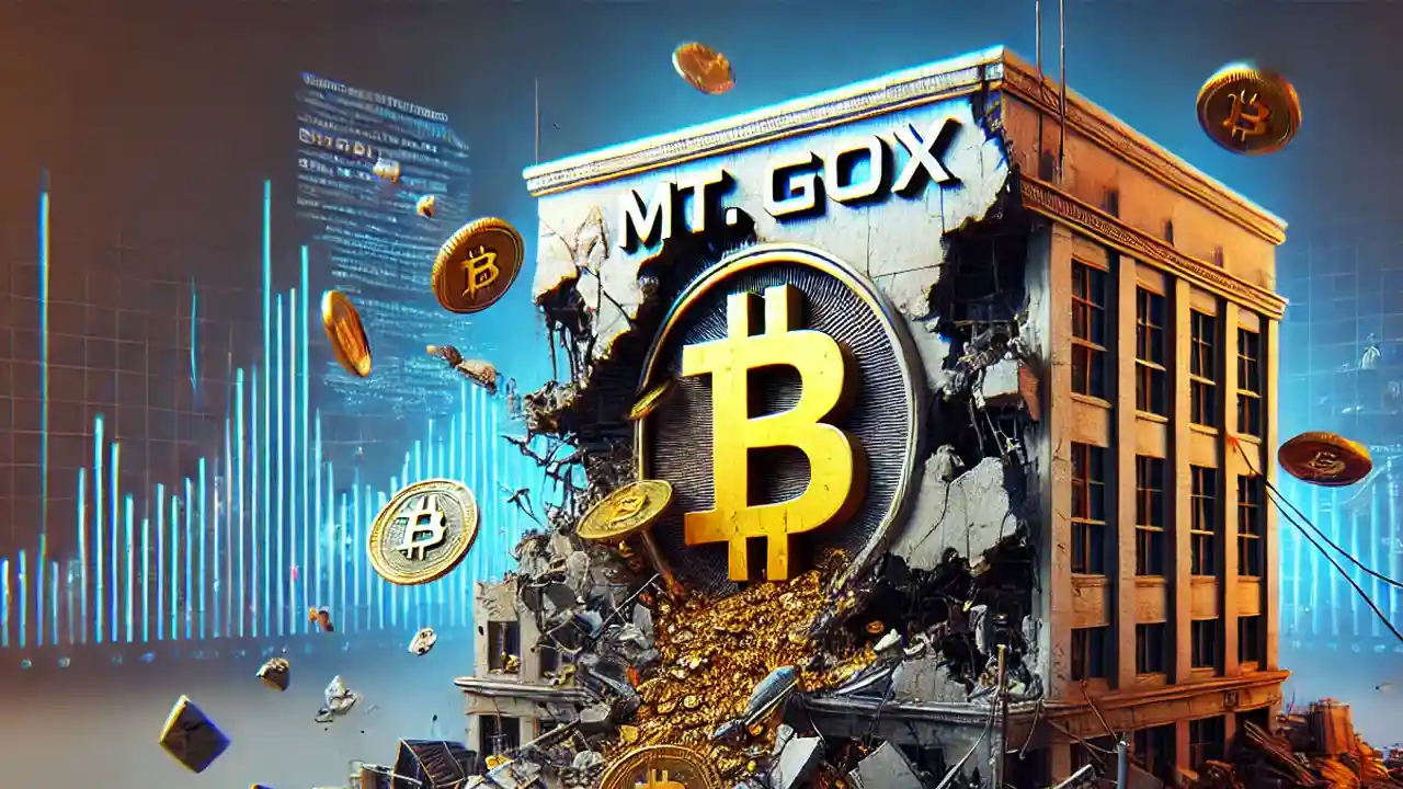 Bitcoin logo with wallet transfer graphic symbolizing Mt. Gox Bitcoin movement.